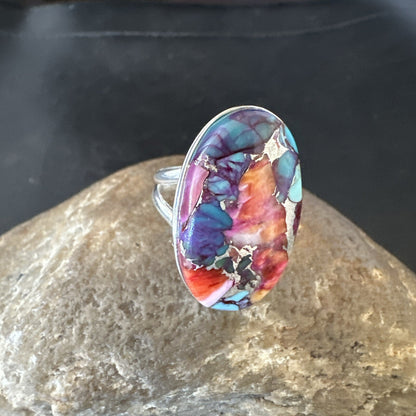 Blue Turquoise Spiny Oyster Southwestern Sterling Silver Ring Size 8 18482