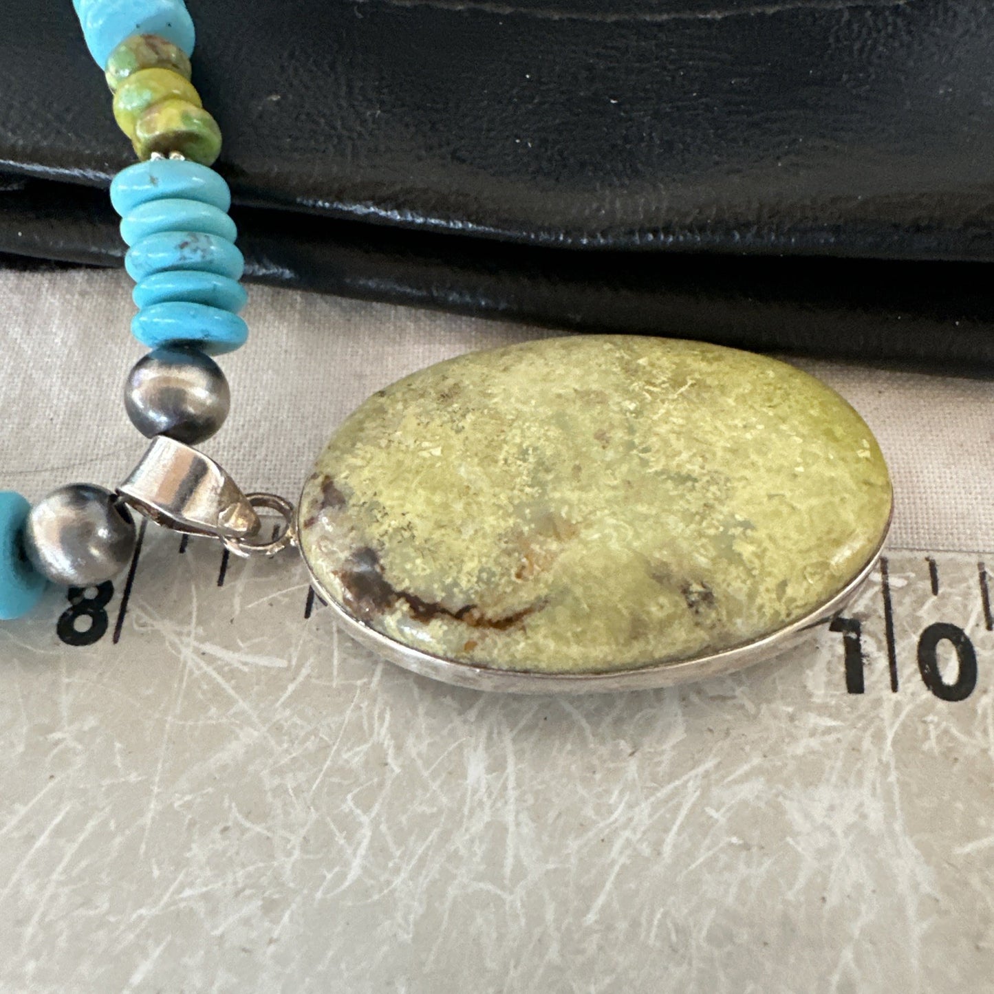 Green Gaspeite Pendant Blue Turquoise Navajo Sterling Silver Necklace 20" 19666