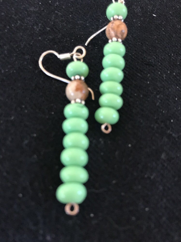 Native Navajo Sterling Silver Green Malachite Picture Jasper Earrings 10098