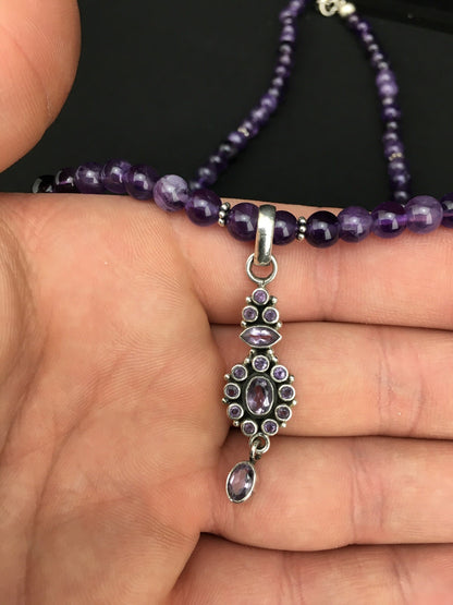 Amethyst Pendant Southwesten Navajo Sterling Silver Beads Necklace 19" 04914