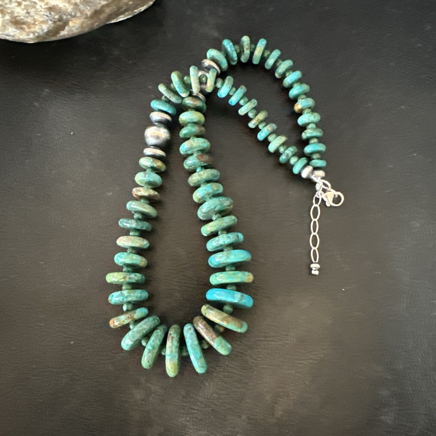 Navajo Graduated Turquoise Sterling Silver Necklace 19” 18421