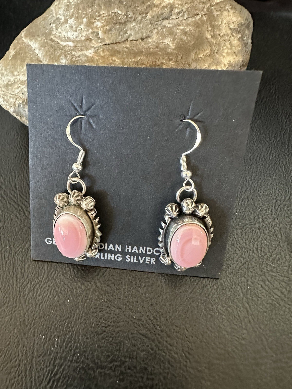 Handmade Pink Queen Conch Sterling Silver Navajo Dangle Earrings Yazzie 19535