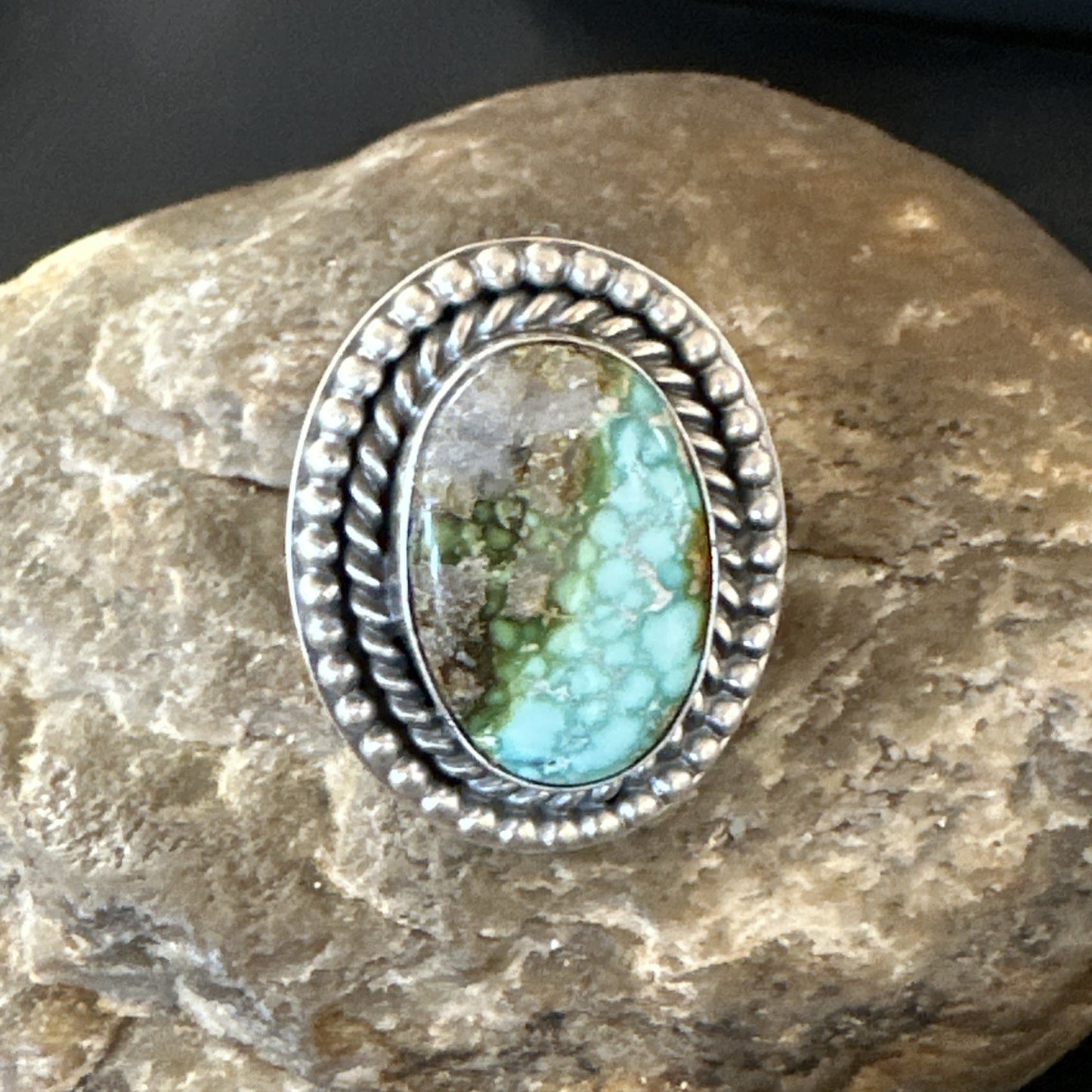Navajo Sterling Silver Green Royston Turquoise Ring Size 7 19630