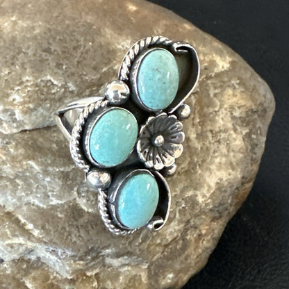 3 Besties Ring Green Turquoise Navajo Sterling Silver Cluster Size 8 19161
