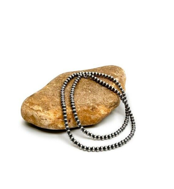 Native American 7mm Sterling Silver Navajo Pearls 36" Single Strand Necklace