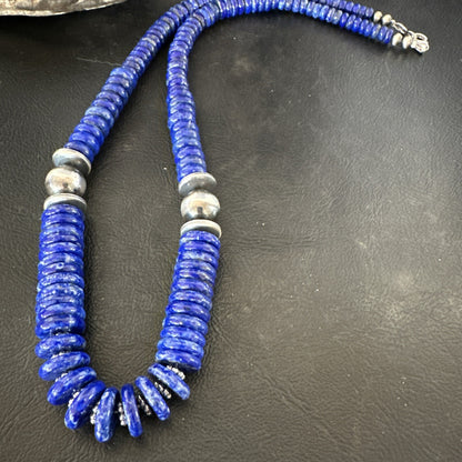 Mens Womens Blue Lapis Lazuli 6-12mm Navajo Sterling Silver 21" Necklace 17885