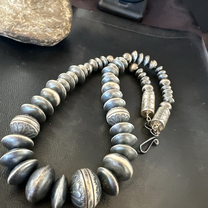 Handmade Bench Navajo Pearls Sterling Silver Bead Necklace 25” 18176