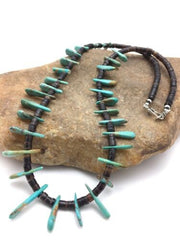 Navajo Green Turquoise Bone Bead Necklace 20" | Sterling Silver | Authentic Native American Handmade | 4359