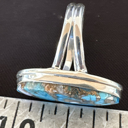 Blue Turquoise Spiny Oyster Southwestern Sterling Silver Ring Size 9 18538