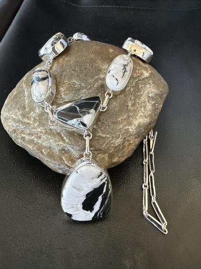 Women White Buffalo Turquoise Lariat Necklace Pendant Sterling Silver 18” 18413