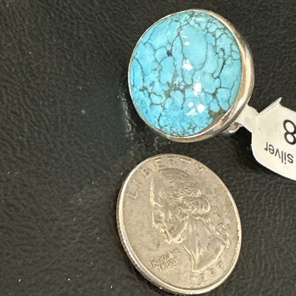 Blue Turquoise#8 Southwestern Sterling Silver Ring Size 8 19742