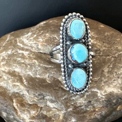 Women Blue Dry Creek Turquoise Navajo Sterling Silver Ring Sz 9 18617