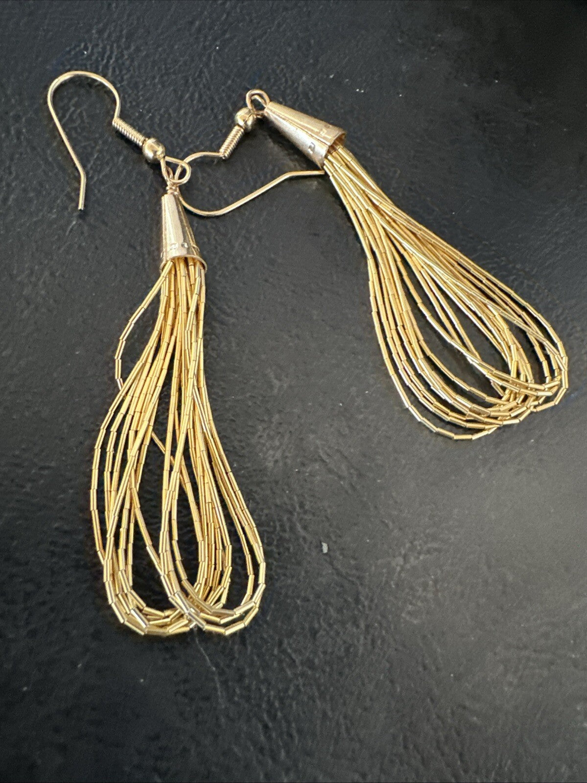 Liquid 10 Strand Sterling Silver Gold filled Heishi Dangle 2.5” Earrings 18644