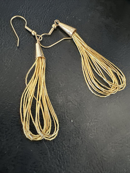 Liquid 10 Strand Sterling Silver Gold filled Heishi Dangle 2.5” Earrings 18644
