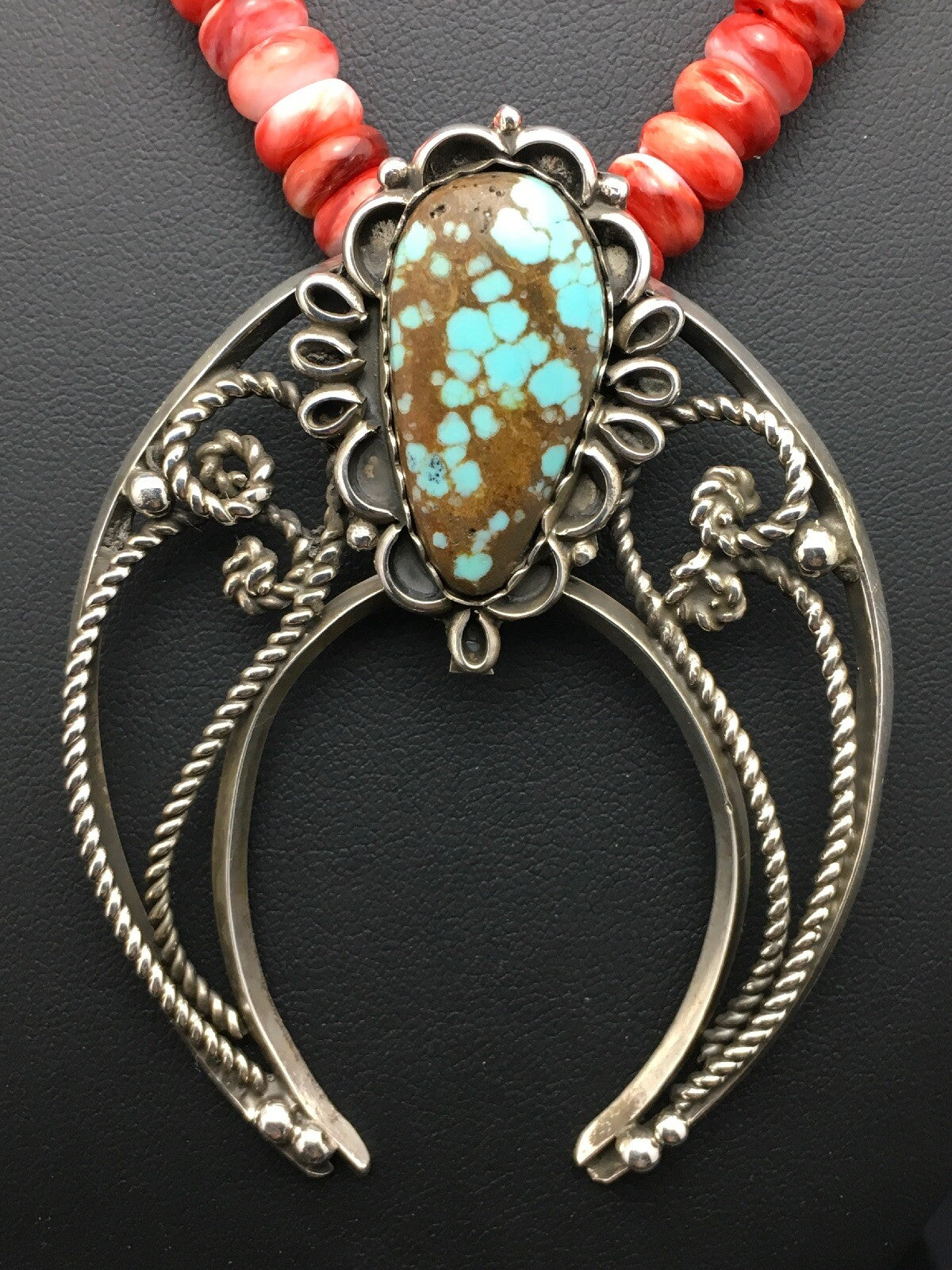 Turquoise #8 Pendant Spiny Oyster Navajo Sterling Silver Necklace 24" 04062
