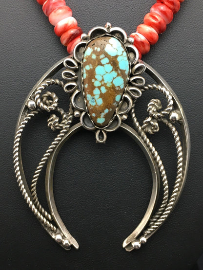 Turquoise #8 Pendant Spiny Oyster Navajo Sterling Silver Necklace 24" 04062