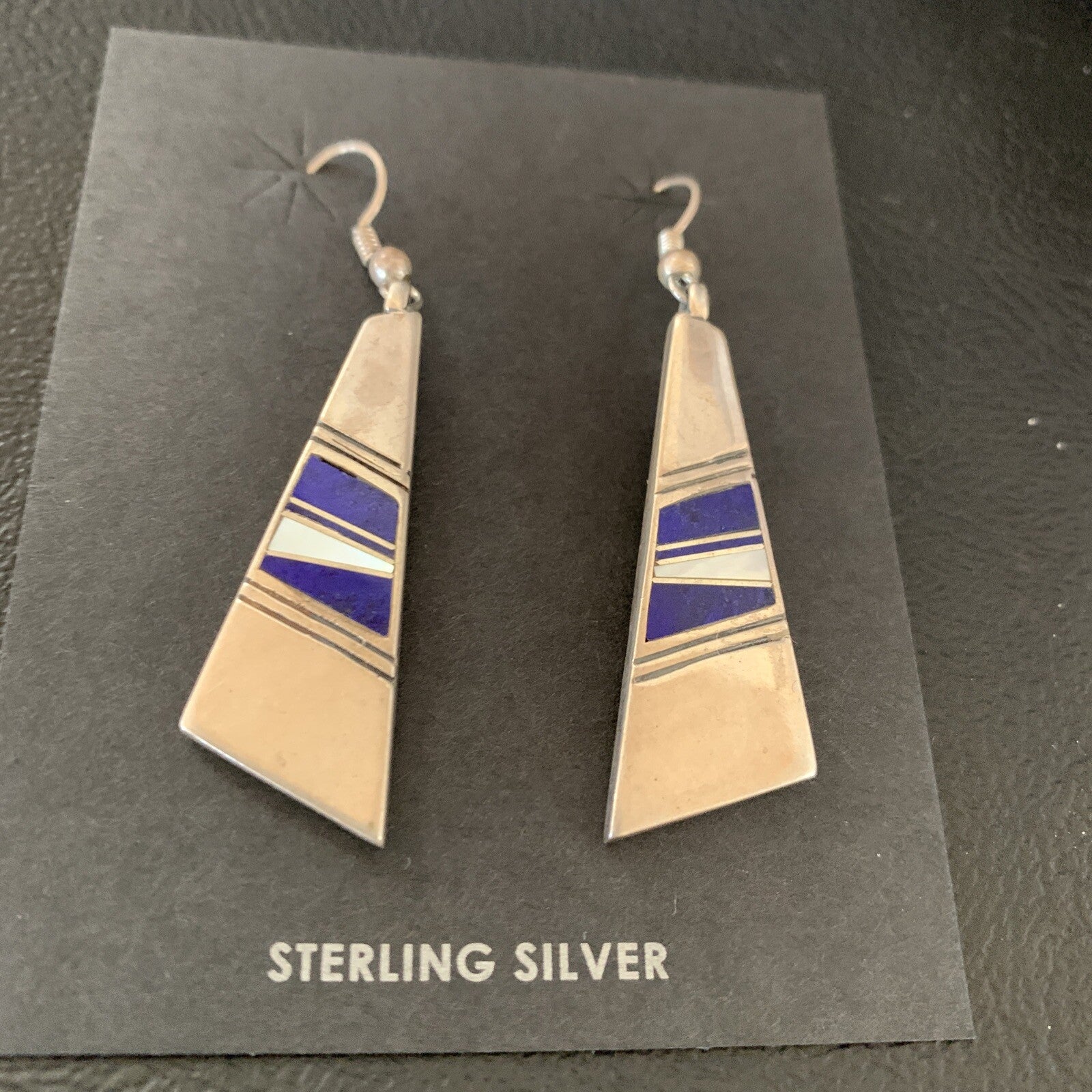 Navajo Inlay Lapis Lazuli Dangle Earrings Sterling Silver 1.5" 13028