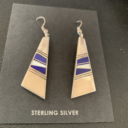 Navajo Inlay Lapis Lazuli Dangle Earrings Sterling Silver 1.5" 13028