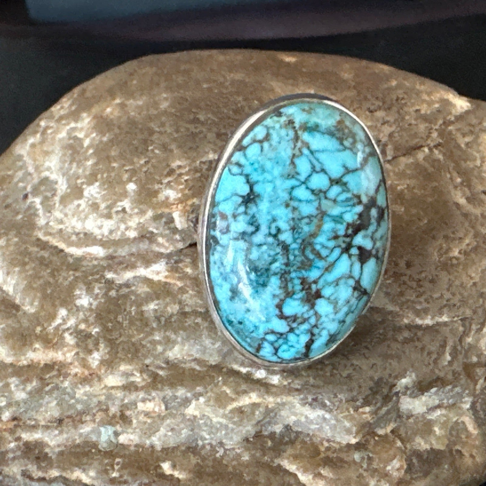 Blue Turquoise#8 Southwestern Sterling Silver Ring Size 8 19743