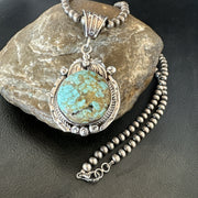 Men's Blue Turquoise#8 Pendant Navajo Necklace | Sterling Silver | Authentic Native American Handmade | 18073