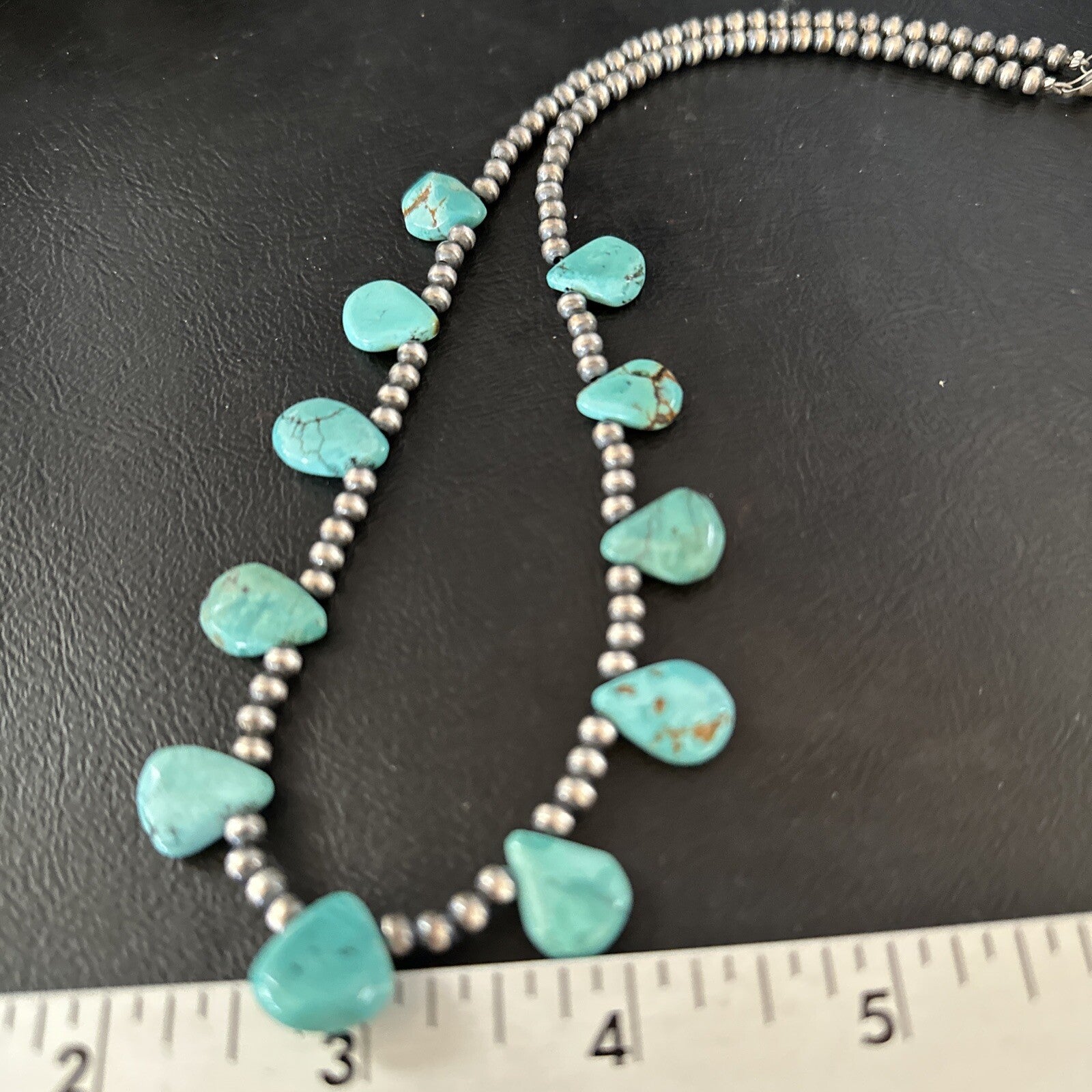 20in Teardrop Navajo Pearls Sterling Silver Blue Turquoise Necklace 14733