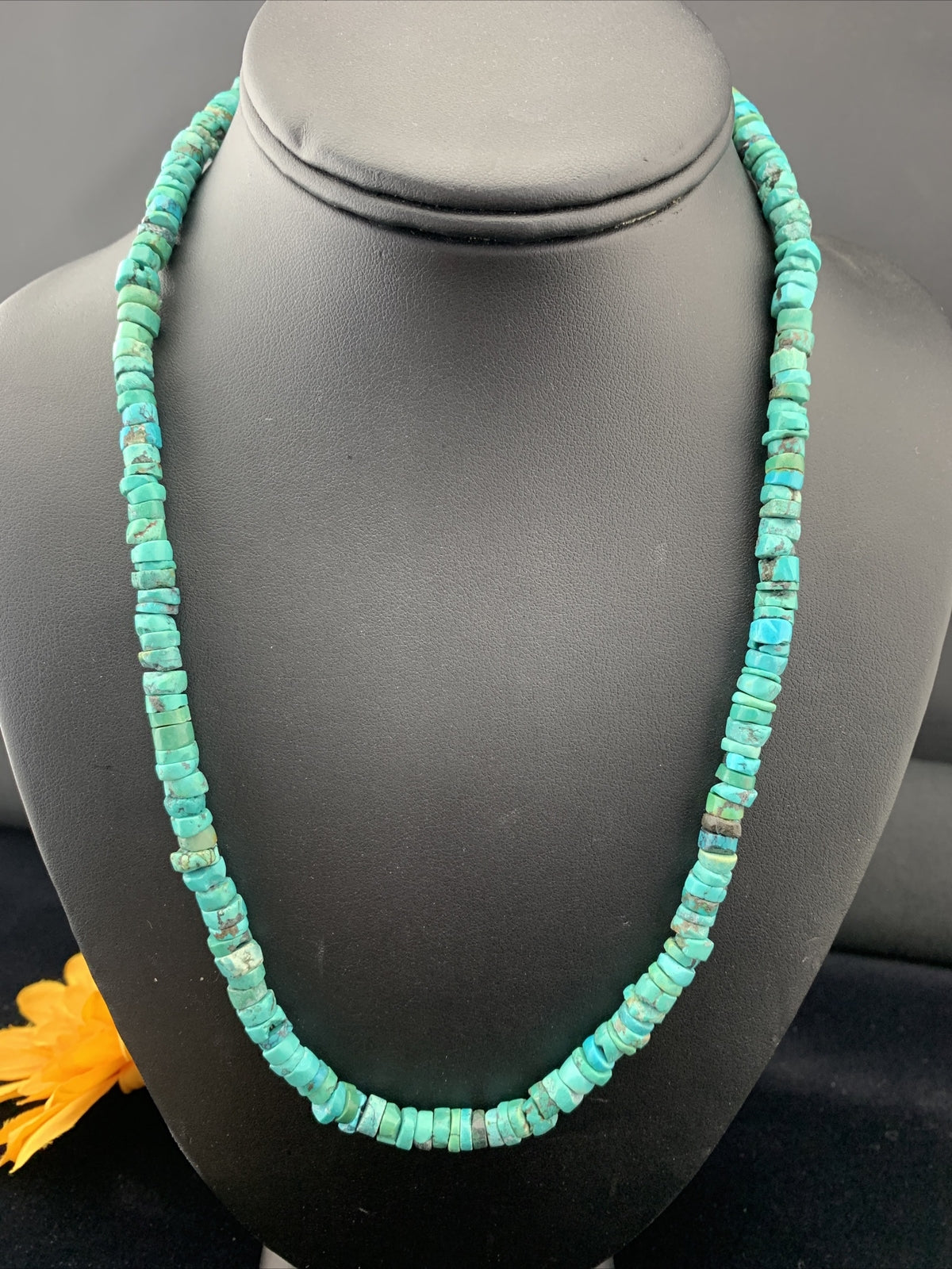 Blue Turquoise 7mm Heishi Sterling Silver Bead Necklace 20" 1741
