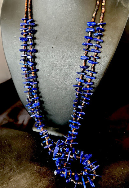 Mens Womens Lapis Lazuli Shell 2S Navajo Sterling Silver 30" Necklace 17838