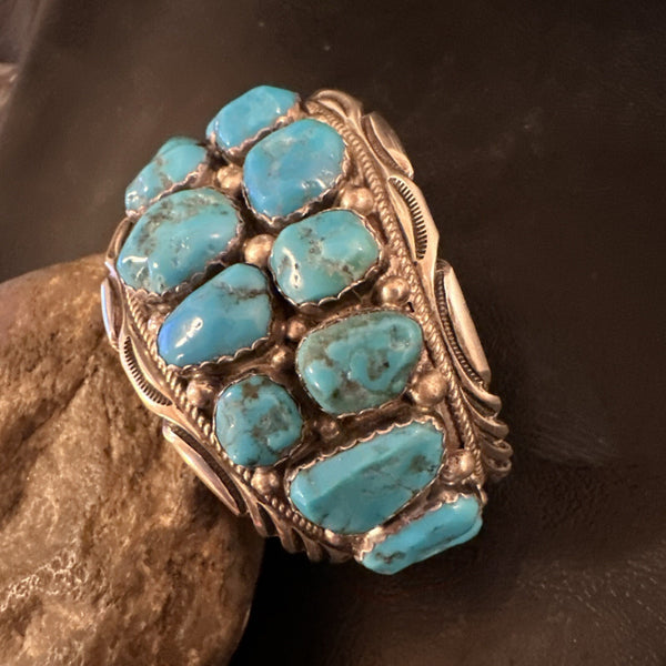 Sleeping Beauty Kingman Turquoise Navajo Cuff Bracelet | Sterling Silver | Authentic Native American Handmade | 18138