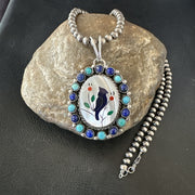 Blue Turquoise Black Onyx Inlay Pendant Necklace 20ï¿½17 | Sterling Silver | Authentic Native American Handmade | 926