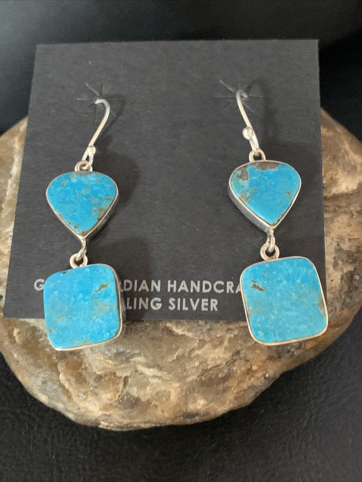Blue Kingman Turquoise Navajo Sterling Silver Dangle Earrings 14074