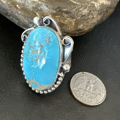 Blue Kingman Turquoise Navajo Sterling Silver Ring Size 11 18797