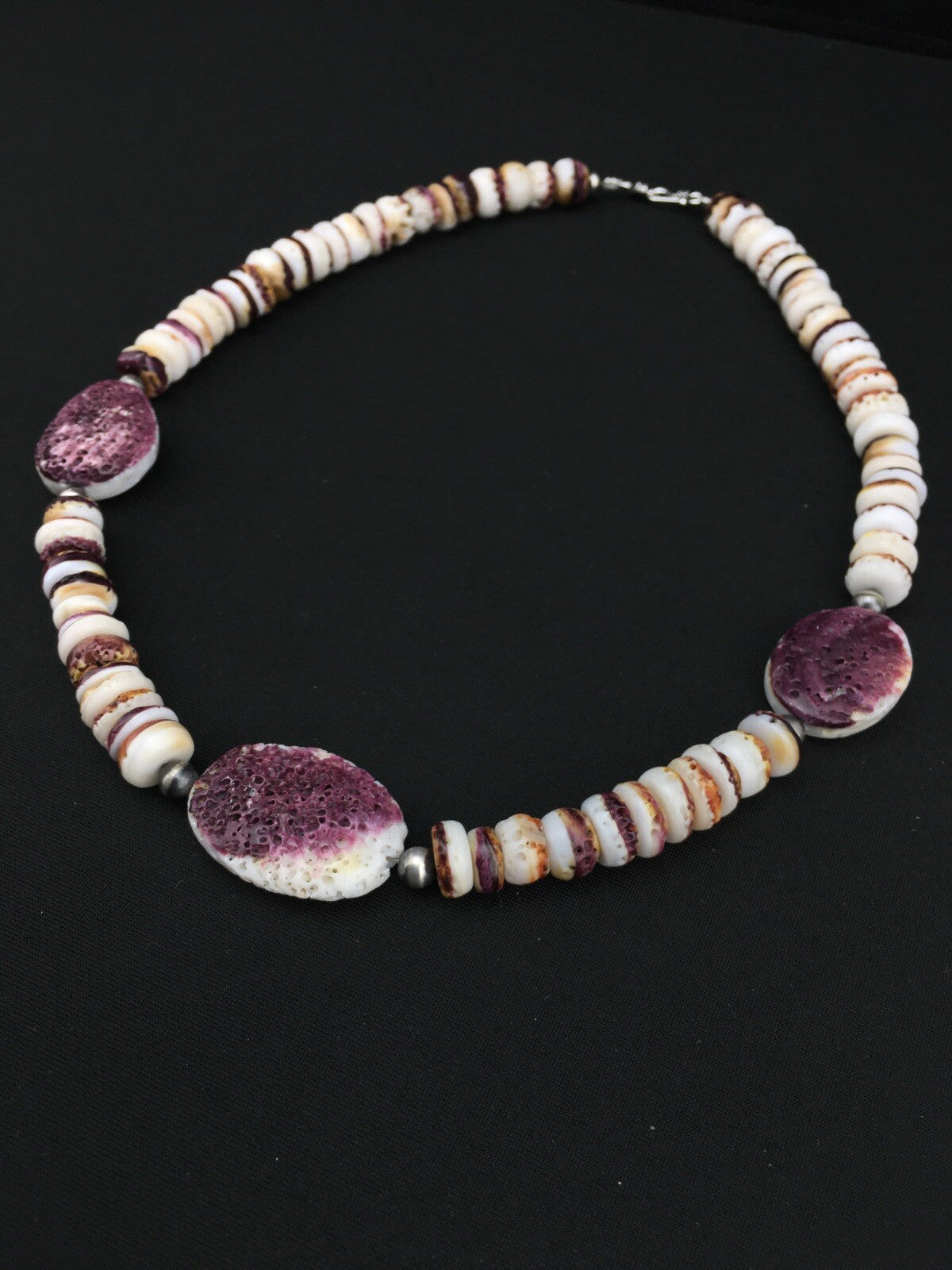 Purple Spiny Oyster Navajo Sterling Silver Necklace 21" 04915