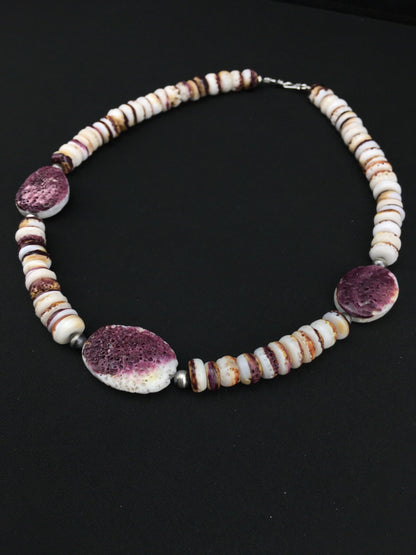 Purple Spiny Oyster Navajo Sterling Silver Necklace 21" 04915