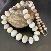 Blue Amazonite Orange Spiny Navajo Bead Necklace 23" | Sterling Silver | Authentic Native American Handmade | 18074