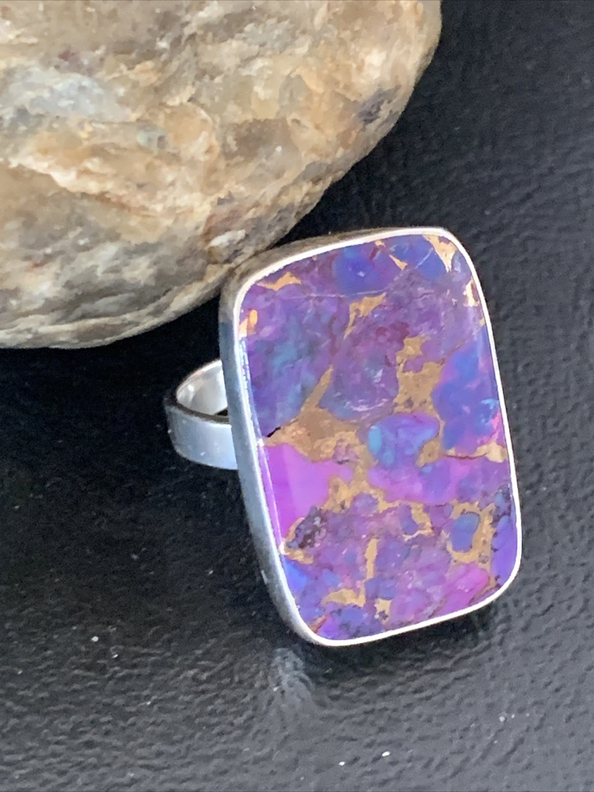 Purple Mohave Turquoise Navajo Sterling Silver Ring Size 8.5 Adjustable 11799
