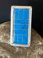 Harold Joe Men's Navajo Blue Turquoise Inlay Ring Sz 11 | Authentic Native American Handmade | 19395