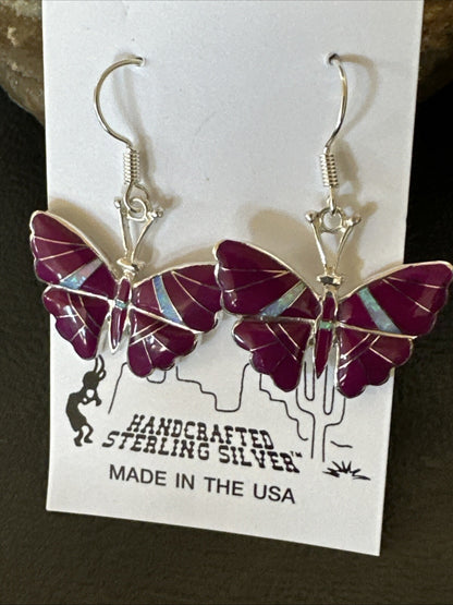 Butterfly Purple Stone Sugilite Opal Inlay Sterling Silver Dangle Earrings 18556