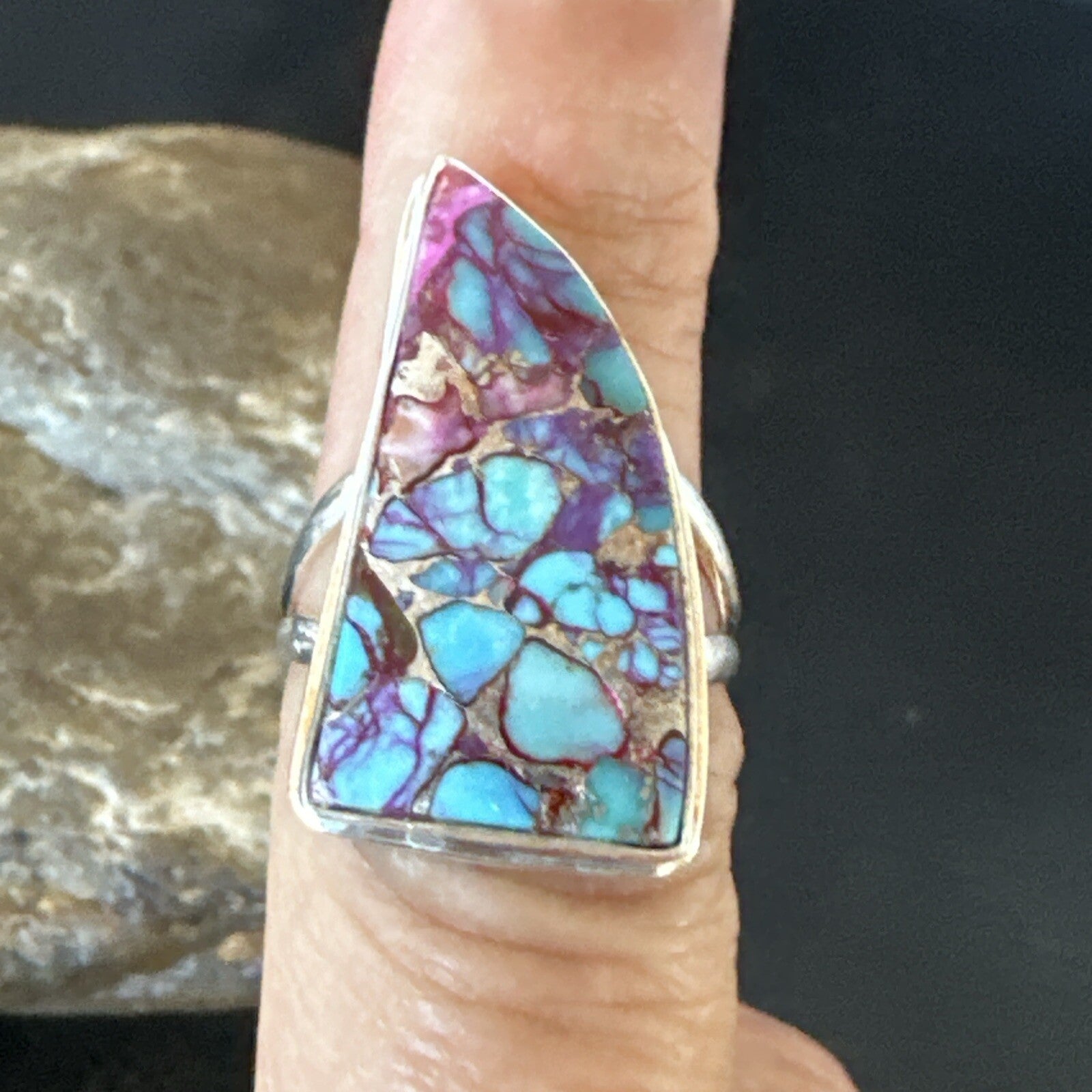 Blue Turquoise Spiny Oyster Navajo Sterling Silver Ring Size 7 18231