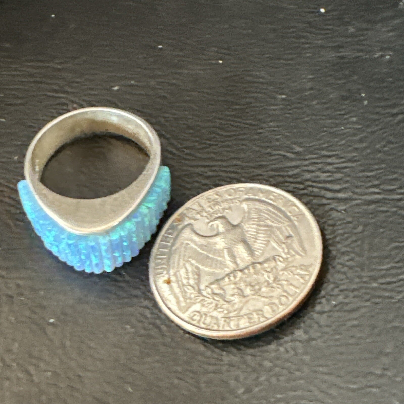 Blue Opal Navajo Sterling Silver Band Inlay Ring Size7 18799