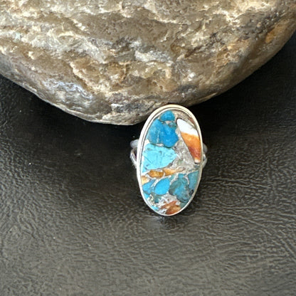 Blue Turquoise Spiny Oyster Southwestern Sterling Silver Ring Size 7 18444