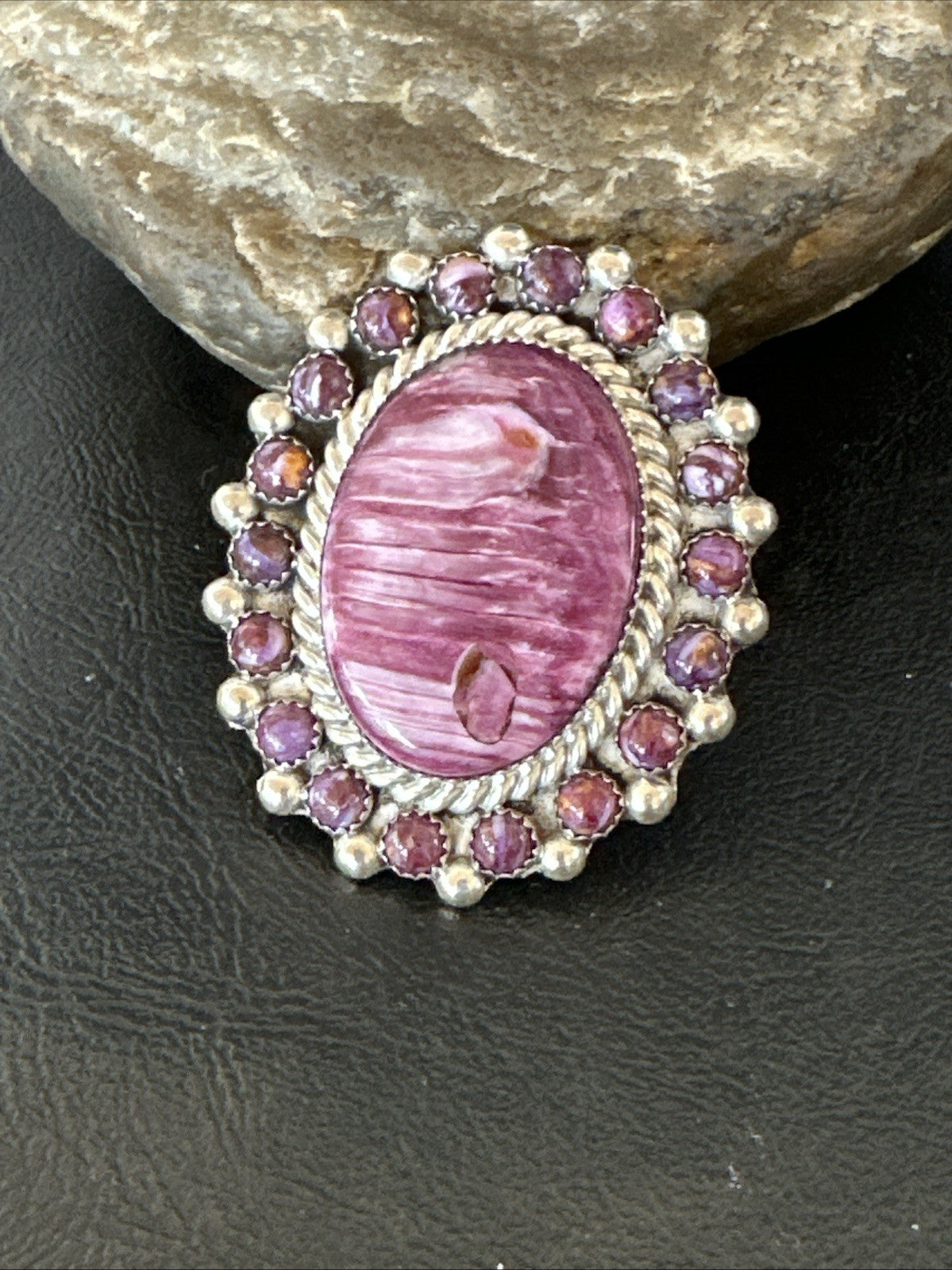Womens Purple Spiny Oyster Navajo Sterling Silver Cluster Ring Size 9 19760