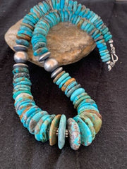Navajo Graduated Turquoise Necklace 18" | Sterling Silver | Authentic Native American Handmade | 4242