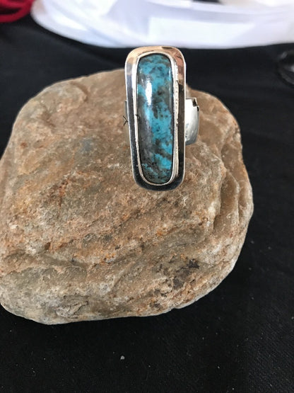 Native American Navajo Sterling Silver Handmade Blue Turquoise Ring Sz 8