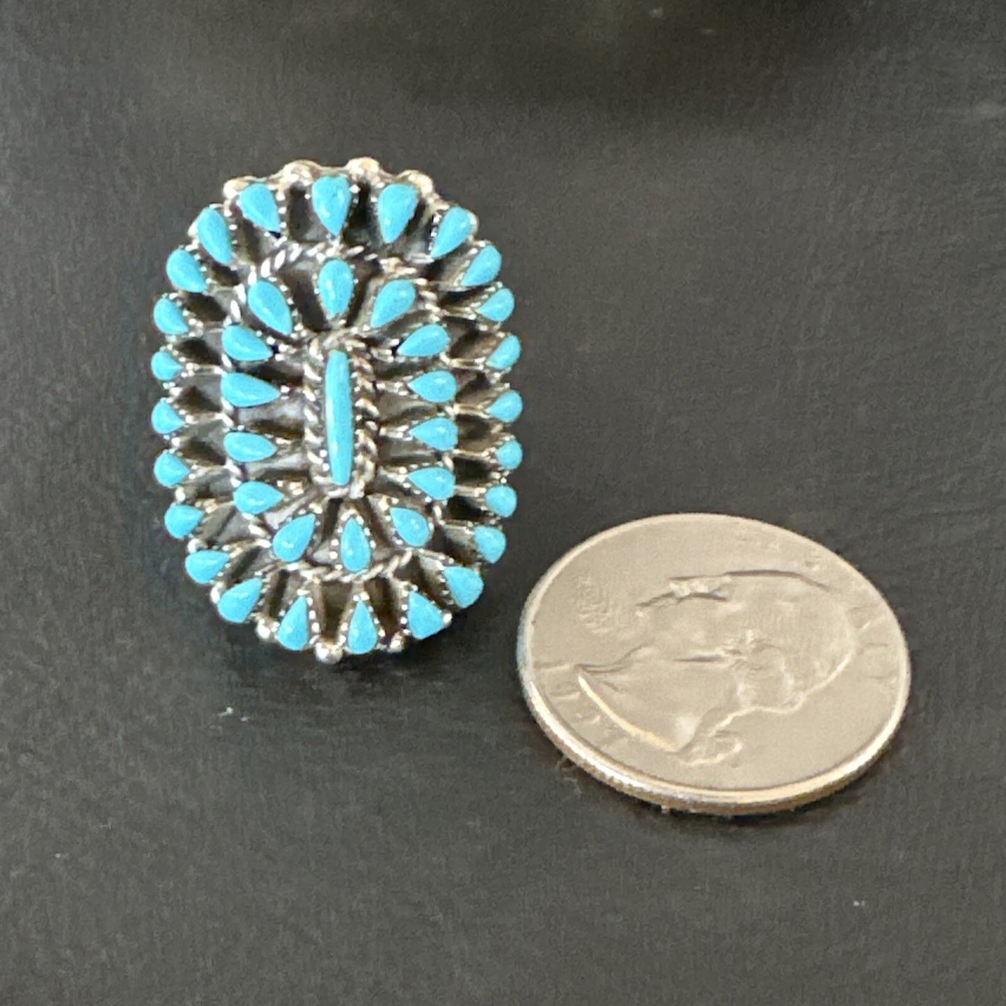 Blue Turquoise Navajo Sterling Silver Cluster Ring Adjustable Size 7 15706