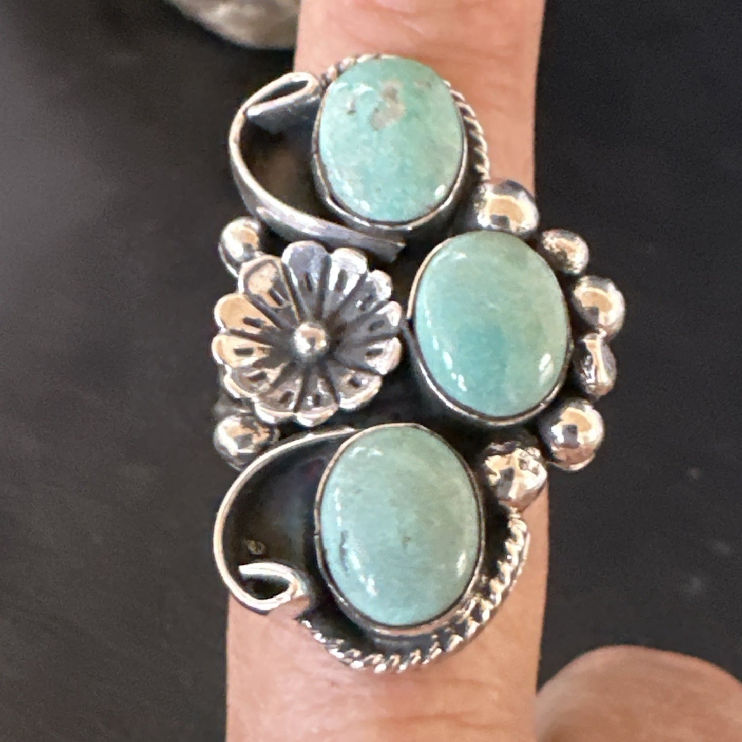 3 Besties Ring Green Turquoise Navajo Sterling Silver Cluster Size 8.5 19158