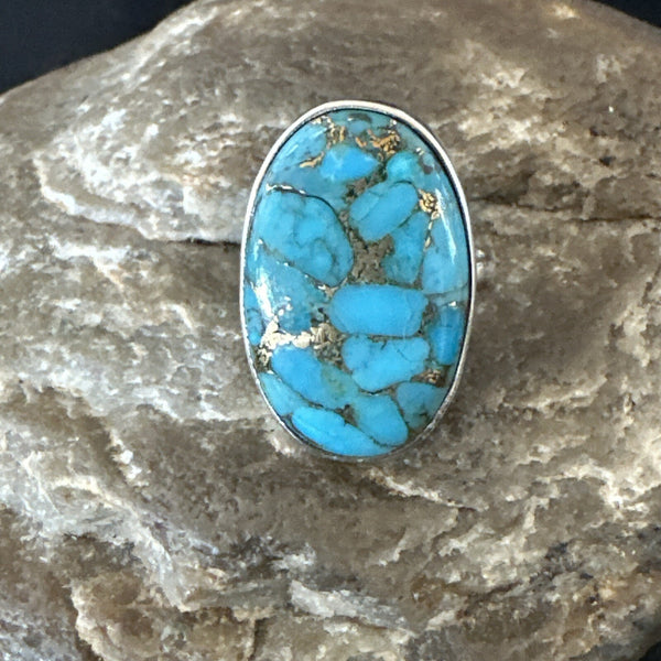 Mohave Navajo Blue Turquoise Ring Sz 7 | Sterling Silver | Authentic Native American Handmade | 18241