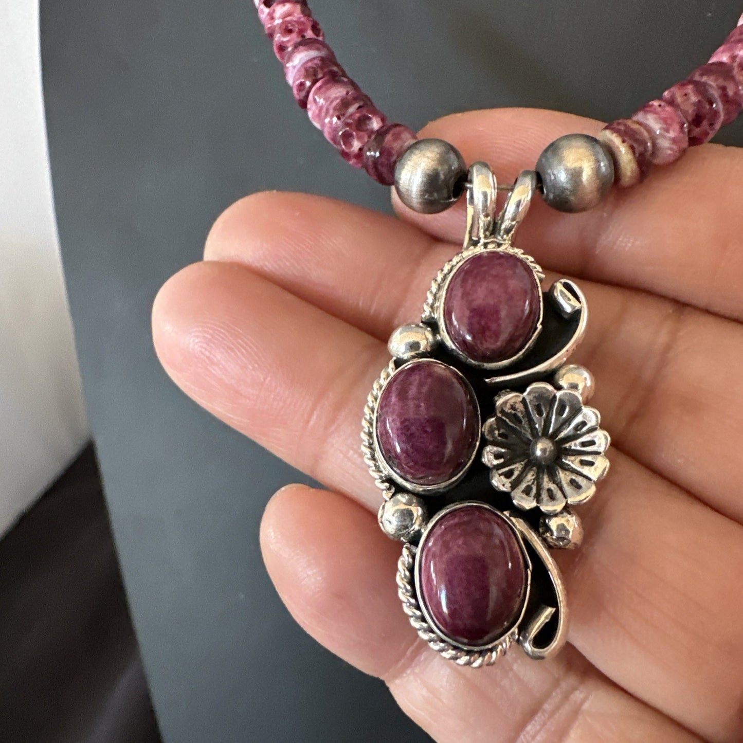Sterling Purple Spiny Sugilite Pendant Navajo Silver Necklace 19608