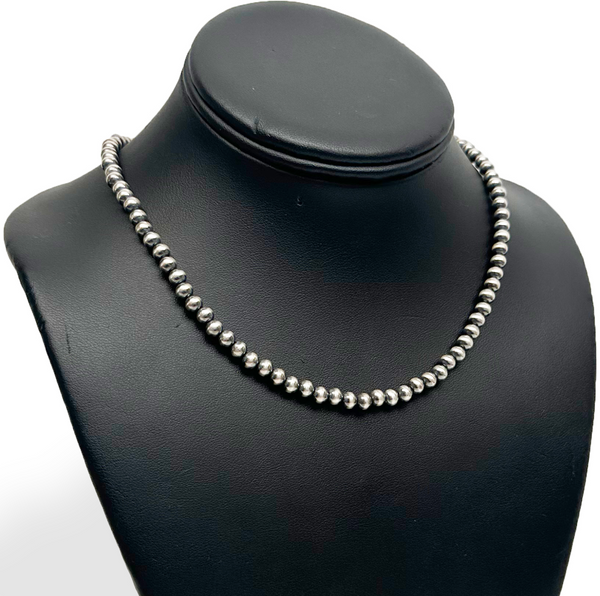 7mm Navajo Pearls 16"Single Strand Necklace | Sterling Silver | Authentic Native American Handmade