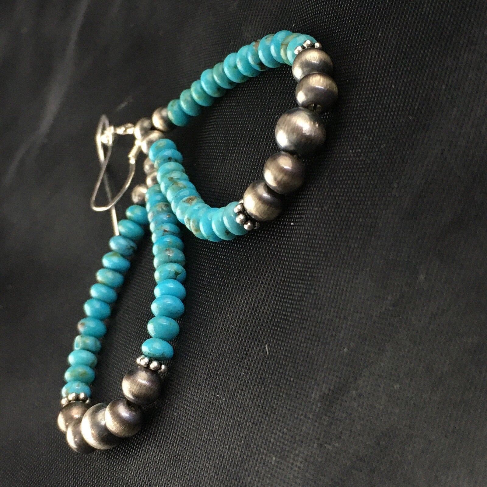 Blue Turquoise Bead Sterling Silver Beads Earrings 1.75" 1971