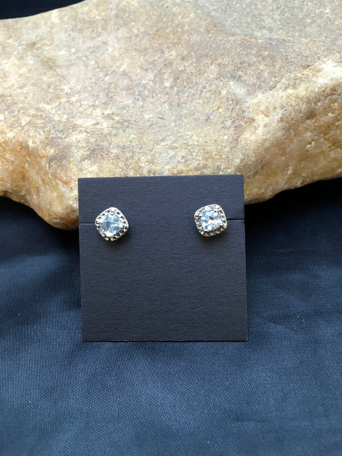 Native American Blue Topaz Studs Navajo Sterling Silver Earrings 08987